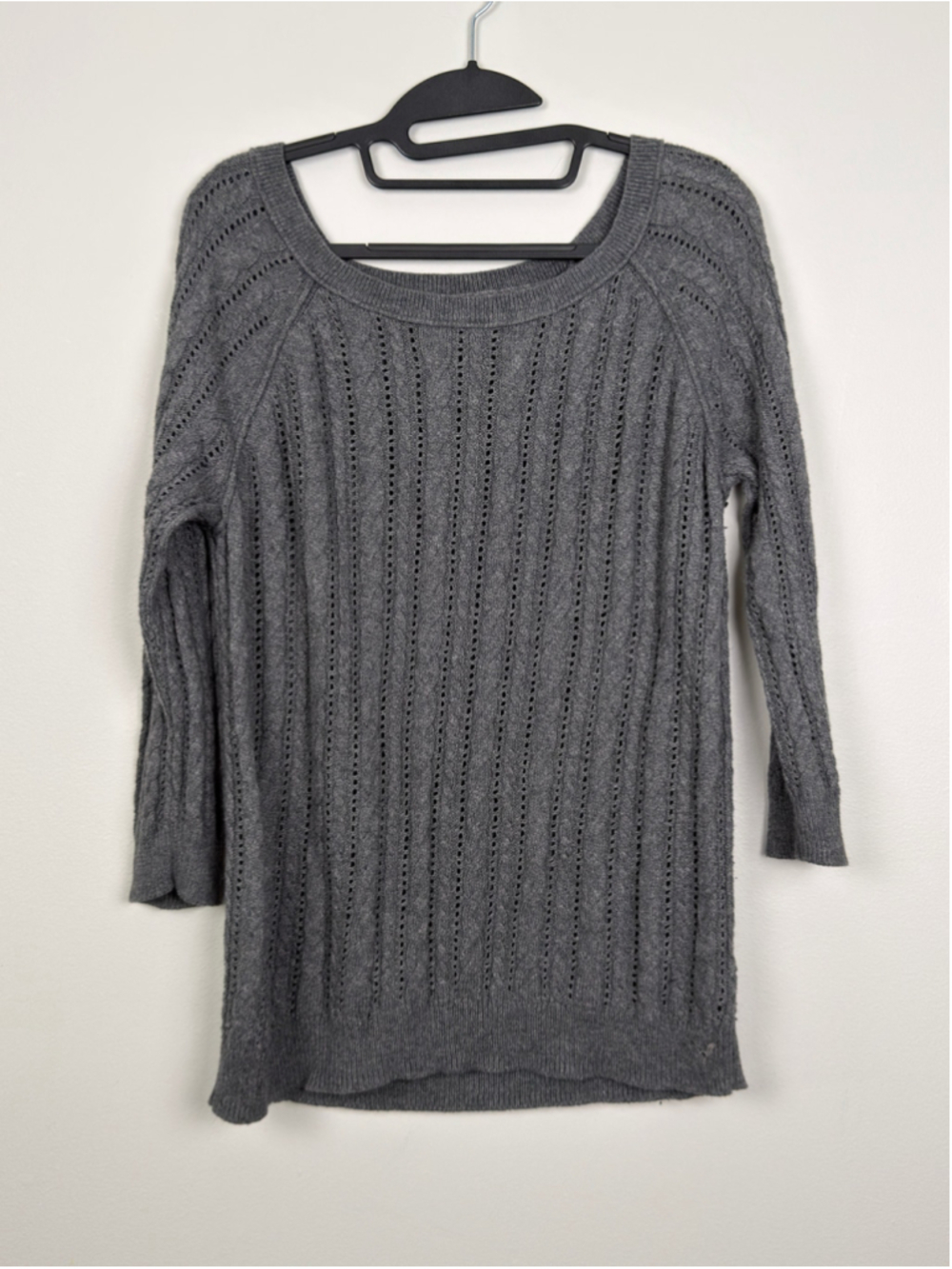 American Eagle Gray Cable Open Knit Scoop Neck Sweater M